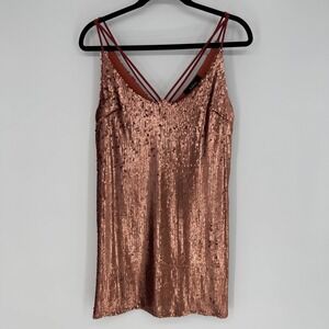 AAKAA SEQUIN MINI DRESS NWT SMALL BRONZE COPPER FLASHY SPARKLE GLIMMER